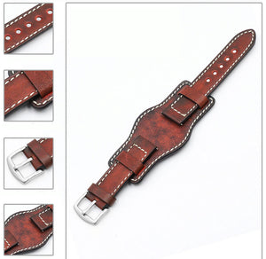 24mm brown Bund Strap with White Stitching.