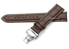 Load image into Gallery viewer, brown leather white stitching leather deployment watch strap for Longines watch
