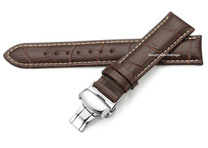 brown leather white stitching leather deployment watch strap for Longines watch