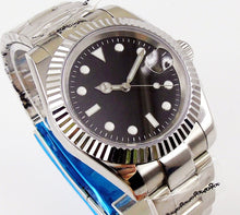 Load image into Gallery viewer, Fluted Oyster Perpetual Explorer Watch Sterile Dial Genuine Seiko Japanese NH35 movement stainless steel bracelet. Fluted steel bezel.
