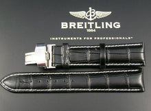 Load image into Gallery viewer, black leather white stitching watch strap for Breitling watch
