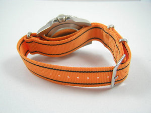 Superb orange / Black ballistic nylon Nato® watch strap for Rolex Submariner GMT Yachtmaster watches