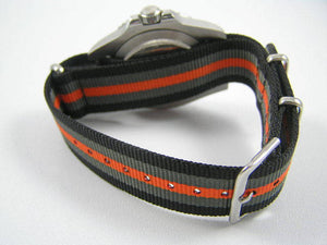 Superb orange / Black ballistic nylon Nato® watch strap for Rolex Submariner GMT Yachtmaster watches