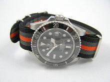 Load image into Gallery viewer, Superb orange / Black ballistic nylon Nato® watch strap for Rolex Submariner GMT Yachtmaster watches
