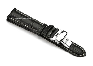 black leather white stitching watch strap for all watches