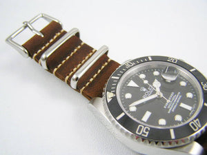 Brown handmade leather Nato® watch strap for Rolex Submariner