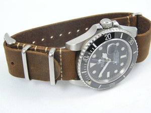 Brown handmade leather Nato® watch strap for Rolex Watch