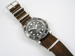 Brown handmade leather Nato® watch strap for Rolex Watch