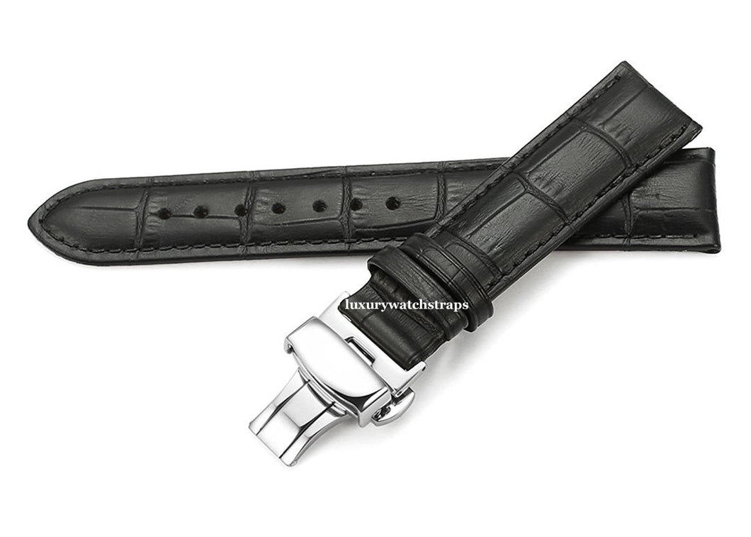 black leather black stitching watch strap for Citizen watches