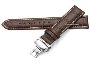 brown leather white stitching watch strap for all watches