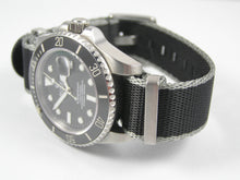 Load image into Gallery viewer, black grey edge premium Seatbelt Herringbone NATO® strap for Rolex Watch
