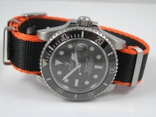 Load image into Gallery viewer, black orange edge premium Seatbelt Herringbone NATO® strap for Rolex Watch
