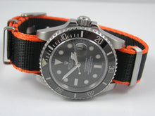 Load image into Gallery viewer, black orange edge premium Seatbelt Herringbone NATO® strap for Rolex Watch
