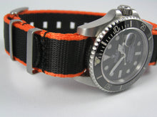 Load image into Gallery viewer, black orange edge premium Seatbelt Herringbone NATO® strap for Rolex Watch
