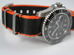 premium seatbelt nylon nato watch strap black orange trim