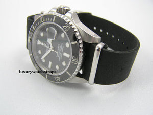 Handmade black leather Nato® watch strap for Rolex Submariner