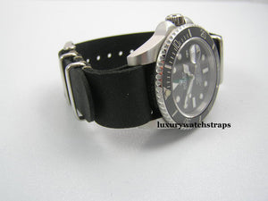 Handmade black leather Nato® watch strap for Rolex Submariner