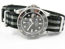 Load image into Gallery viewer, grey and black bond spectre premium seatbelt NATO for Rolex watch
