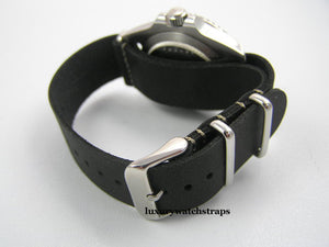 Handmade black leather Nato® watch strap for Rolex Submariner