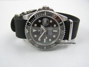 Handmade black leather Nato® watch strap for Rolex Submariner