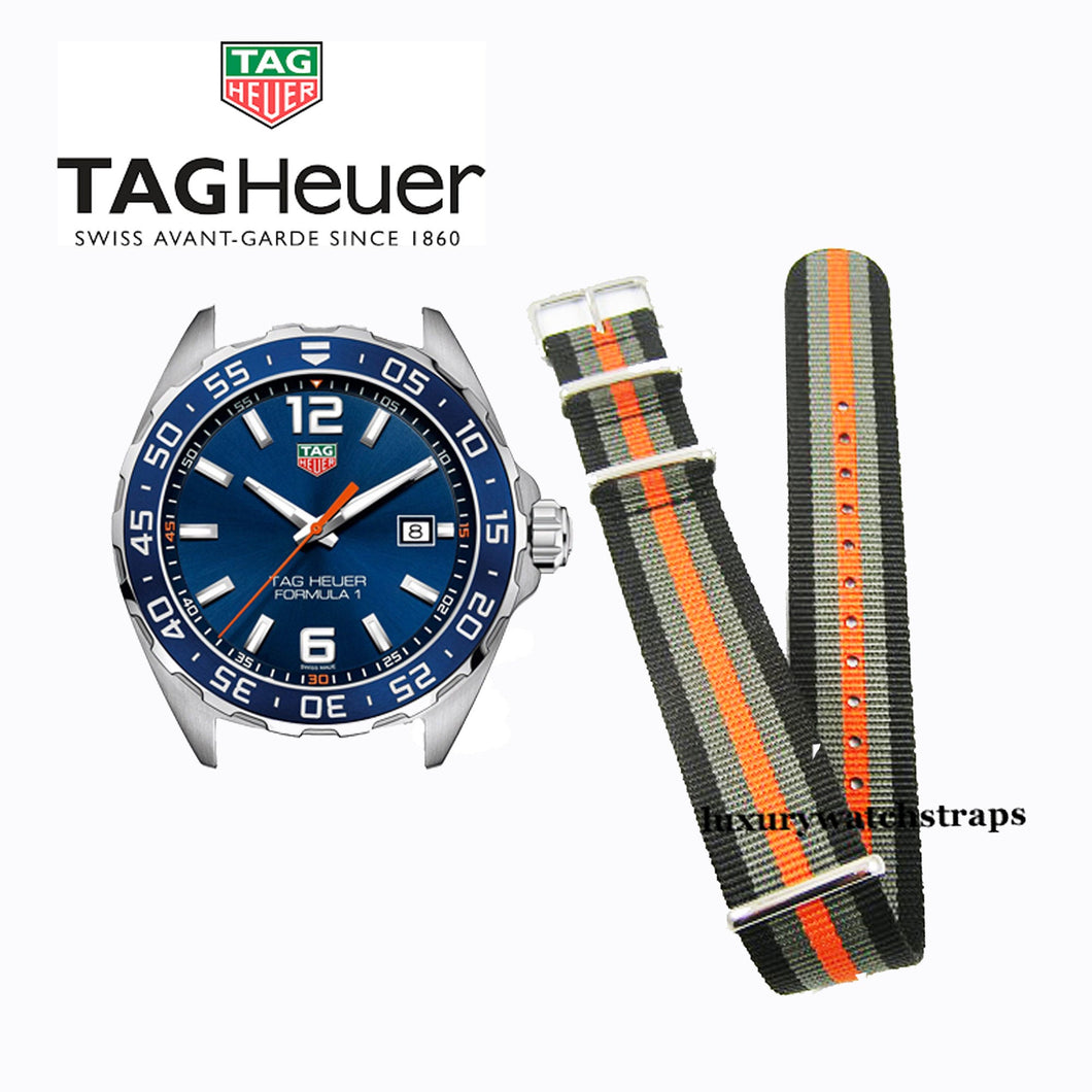 Orange black and grey Nato® watch strap for Tag Heuer Watch