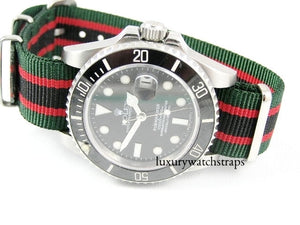 green red and black NATO watch strap