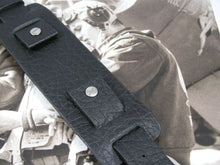 Load image into Gallery viewer, Black vintage soft leather bund strap for Breitling, Omega, Bell &amp; Ross, Pilots, Divers Watch 22mm
