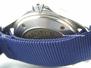 Superb ballistic nylon G10 Nato® watch strap for OMEGA Seamaster Speedmaster watches. RAF (Light) & Royal (Dark) Dark Blue.