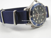 Load image into Gallery viewer, Superb ballistic nylon G10 Nato® watch strap for OMEGA Seamaster Speedmaster watches. RAF (Light) &amp; Royal (Dark) Dark Blue.

