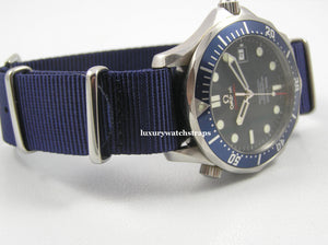 Superb ballistic nylon G10 Nato® watch strap for OMEGA Seamaster Speedmaster watches. RAF (Light) & Royal (Dark) Dark Blue.