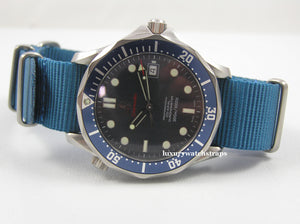 Superb ballistic nylon G10 Nato® watch strap for OMEGA Seamaster Speedmaster watches. RAF (Light) & Royal (Dark) Dark Blue.