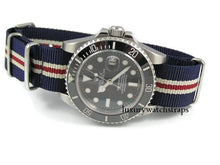 Load image into Gallery viewer, Superb ballistic nylon G10 Nato® watch strap for ALL 20mm watches red white and blue
