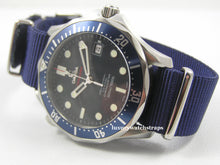 Load image into Gallery viewer, Superb ballistic nylon G10 Nato® watch strap for OMEGA Seamaster Speedmaster watches. RAF (Light) &amp; Royal (Dark) Dark Blue.
