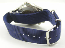 Load image into Gallery viewer, Superb ballistic nylon G10 Nato® watch strap for OMEGA Seamaster Speedmaster watches. RAF (Light) &amp; Royal (Dark) Dark Blue.
