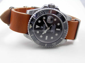 Superb Tan Green Black Brown handmade leather Nato® watch strap for Rolex Submariner GMT Yachtmaster watches