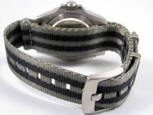 Load image into Gallery viewer, two black three grey premium seatbelt nato watch strap
