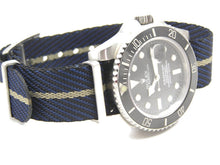 Load image into Gallery viewer, Blue black khaki stripe fabric watch strap
