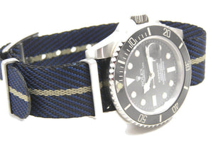 Blue black khaki stripe fabric watch strap