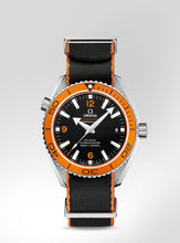 Load image into Gallery viewer, Black orange edge Premium Seatbelt Herringbone NATO® strap for Omega Seamaster
