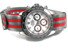 Load image into Gallery viewer, grey and red Premium Seatbelt Herringbone NATO® strap 
