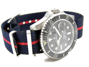 blue black red stripe fabric watch strap