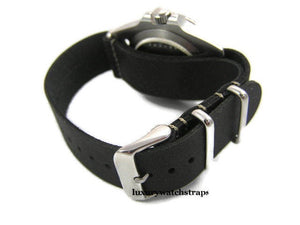 Superb hand made leather black Nato® watch strap for 22mm watch