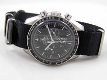 Load image into Gallery viewer, Ultimate Dense Twill™ Weave NATO® strap for Omega Speedmaster Moon Watch 20mm Classic Black Rope Edge (NO watch. STRAP only)
