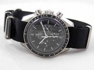 Ultimate Dense Twill™ Weave NATO® strap for Omega Speedmaster Moon Watch 20mm Classic Black Rope Edge (NO watch. STRAP only)