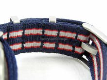 Load image into Gallery viewer, red white and blue Premium Seatbelt Herringbone NATO® strap for Omega Seamaster
