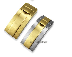 Gold. Brushed steel and gold Superb stainless steel glide lock clasp for Rolex Submariner GMT
