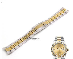 Gold with brushed silver stainless steel watch strap bracelet for Rolex Datejust Models