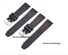 Load image into Gallery viewer, vulcanised rubber watch strap for rolex all black and red accent
