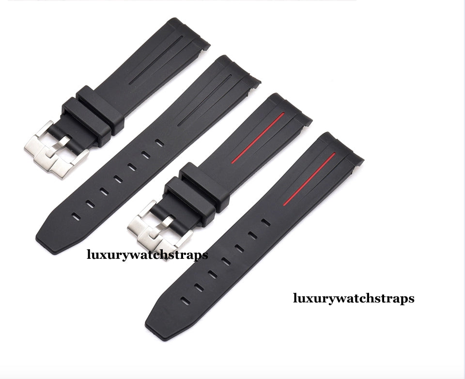 vulcanised rubber watch strap for rolex all black and red accent