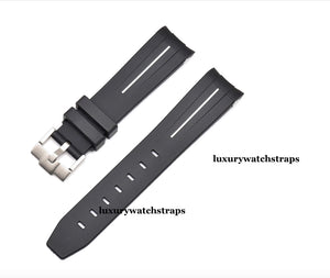 vulcanised rubber watch strap for rolex white accent